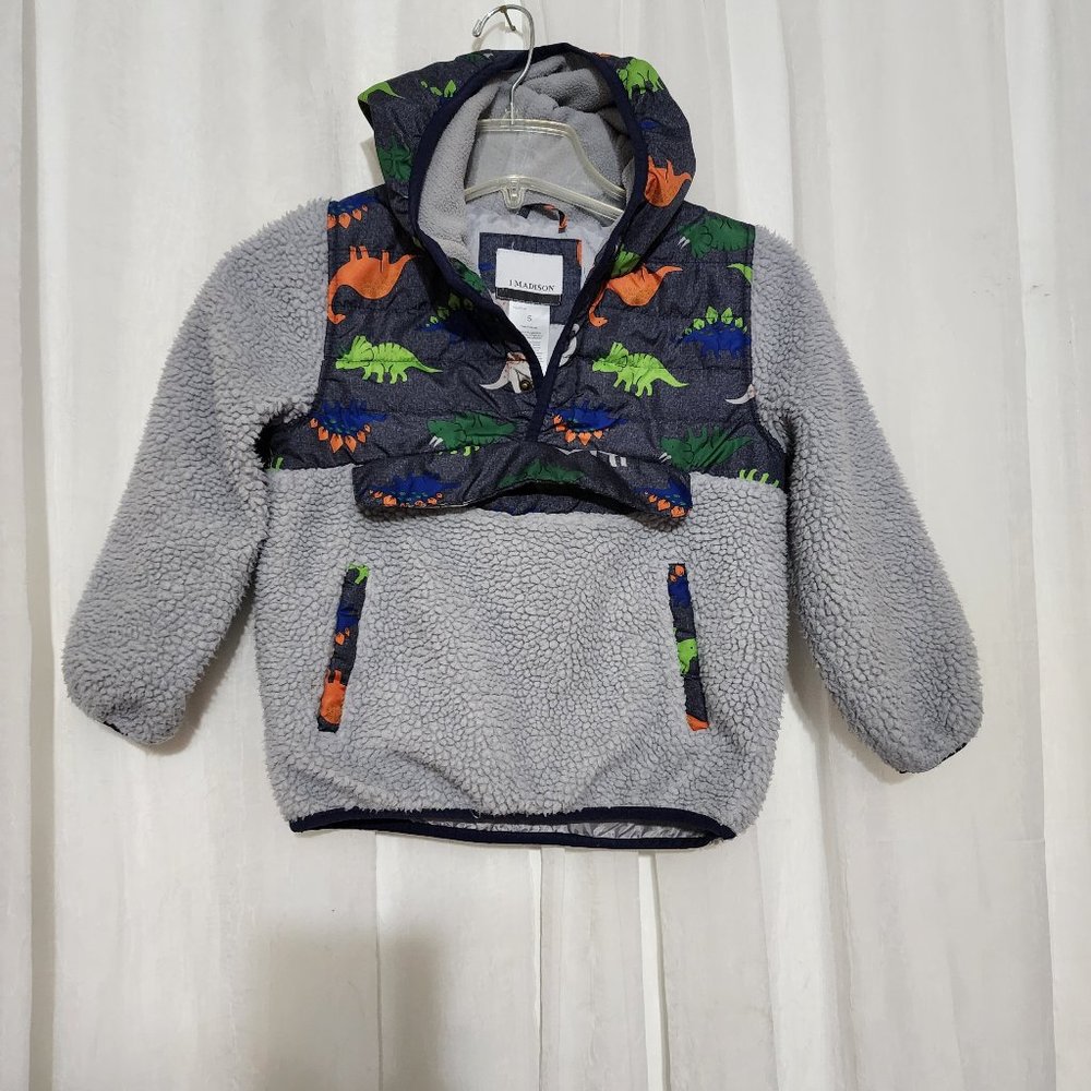1 Madison Kid's Fleece Sherpa Pullover Hoodie Fleece Sweater Dinosaurs Size 5